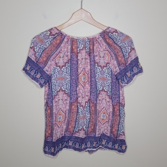 Lucky Brand | Pink Purple Boho Print Short Sleeve Top Size Small - Picture 2 of 4